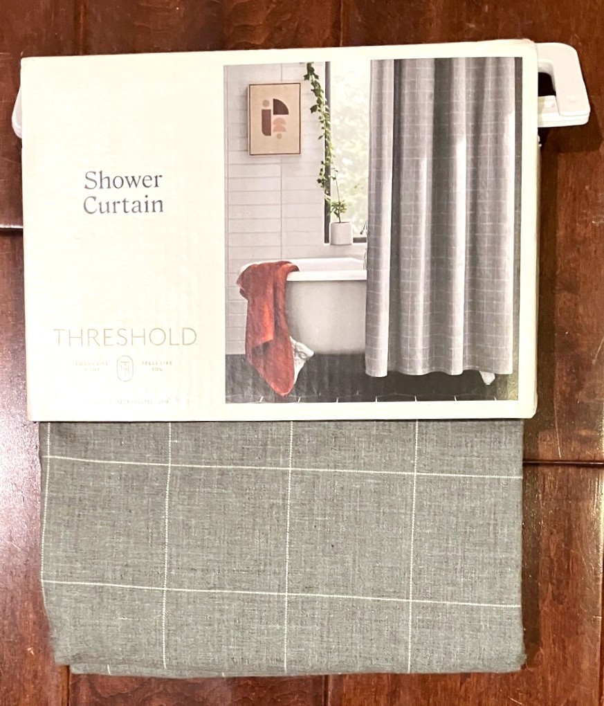 NEW Threshold Gray Plaid Cotton Blend Fabric Shower Curtain 72" x 72" gallery