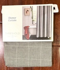 NEW Threshold Gray Plaid Cotton Blend Fabric Shower Curtain 72″ x 72″