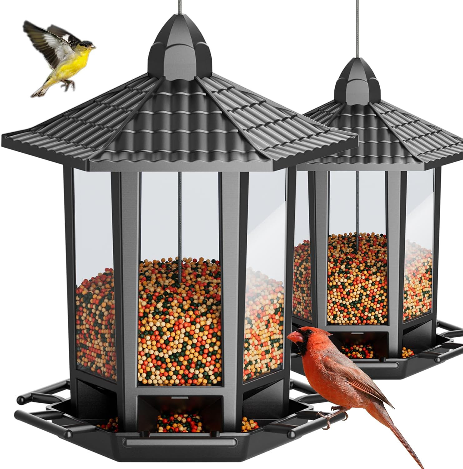 Birdream 2 Pack Bird Feeders for Outdoor Hanging, Retro Pagoda 2 PACK, Black gallery
