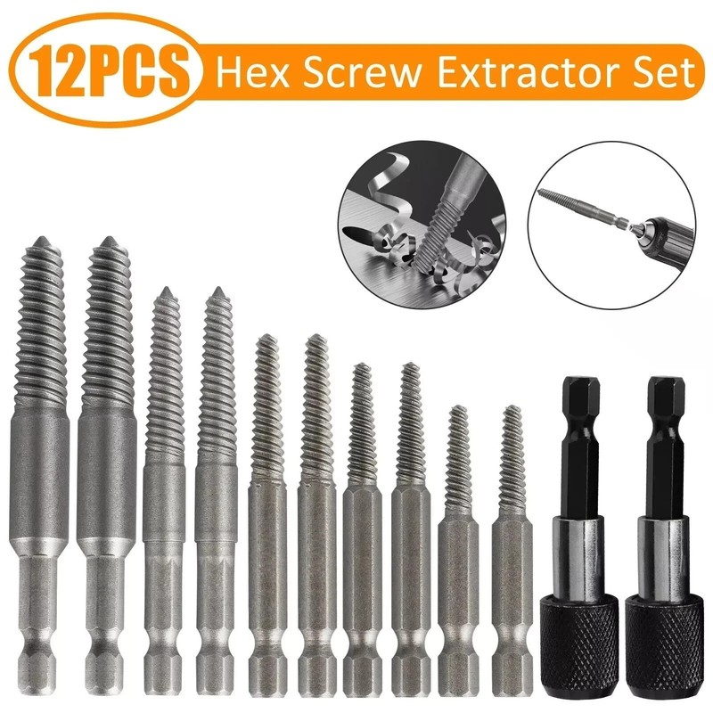12Pcs Stud Screw Extractor Remover 1/4 Inch Hex Shank Damaged Bolt Easy Out-Sets gallery