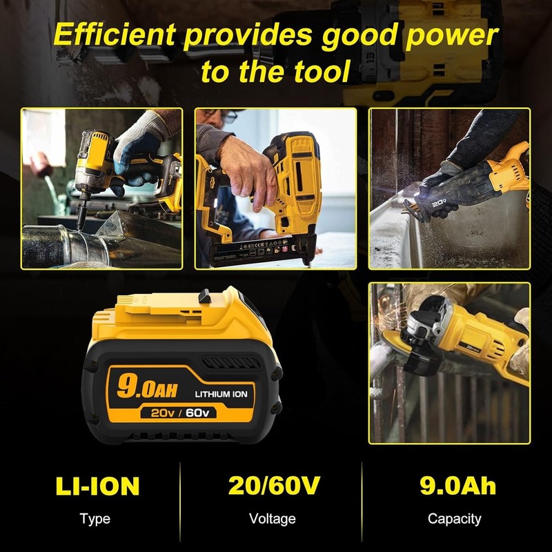2Pack 9.0Ah for DeWalt FLEXVOLT 20V/60V MAX Battery Lithium-ion DCB609 &Charger gallery