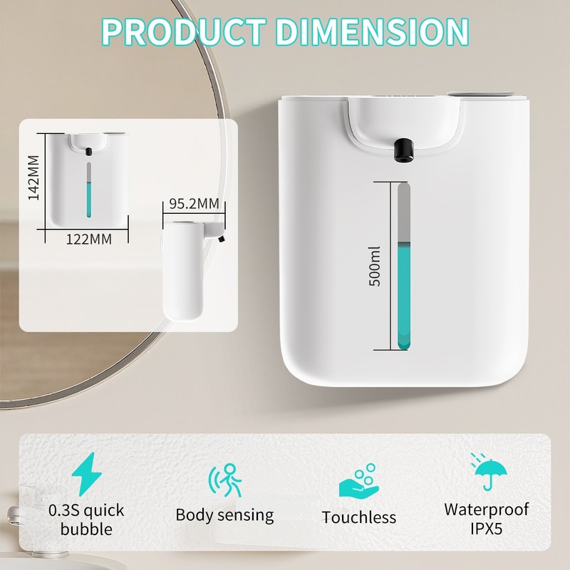 500ml Automatic Foaming Soap Dispenser, Touchless Dispenser USB Rechargeable gallery