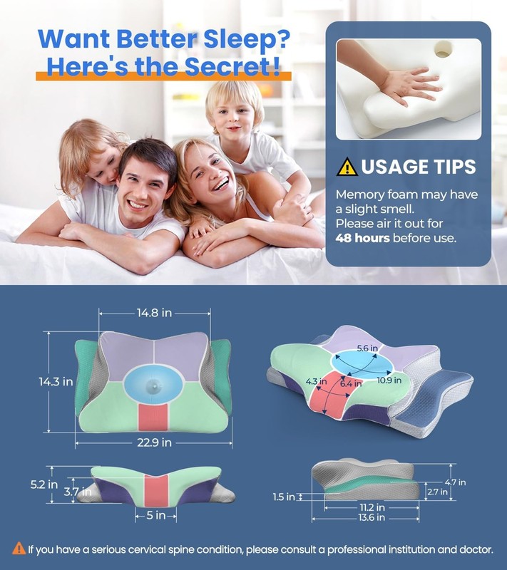Cooling Neck Support Pillow - Adjustable Ergonomic Memory Foam, Orthopedic Comfo gallery