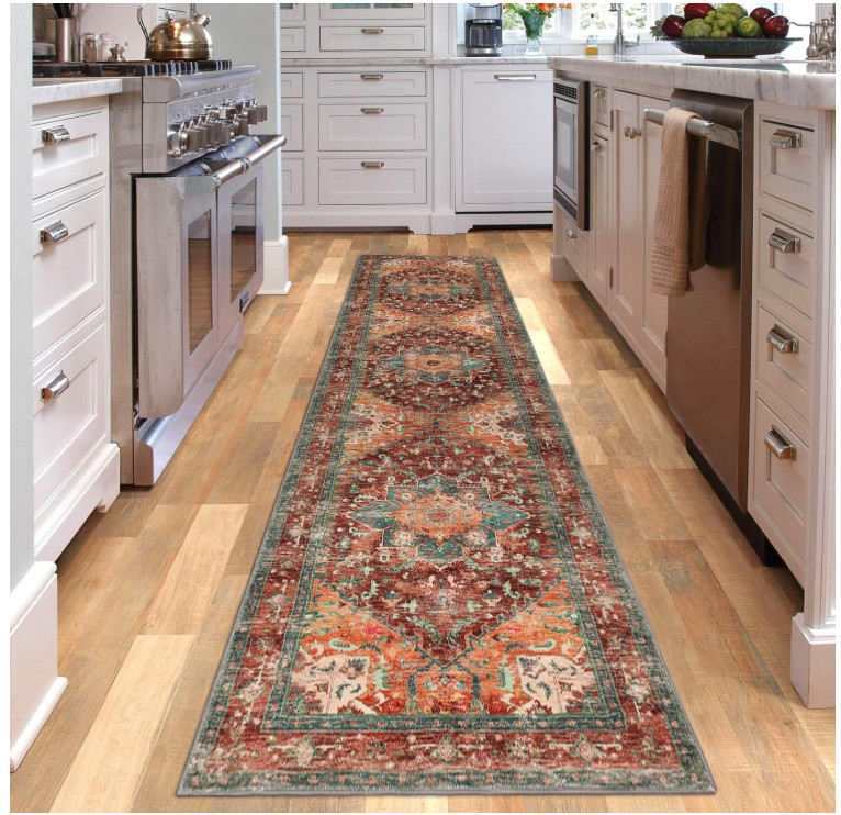 Washable Runner Rug 2x8 Non-Slip Boho Vintage Hallway with Rubber Backing Stain gallery