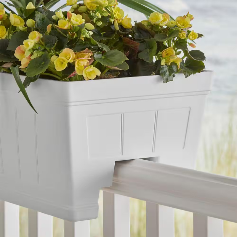 Eden Medium White Resin Lightweight Deck Rail Planter Box (28 In. L X 12 In. W X gallery
