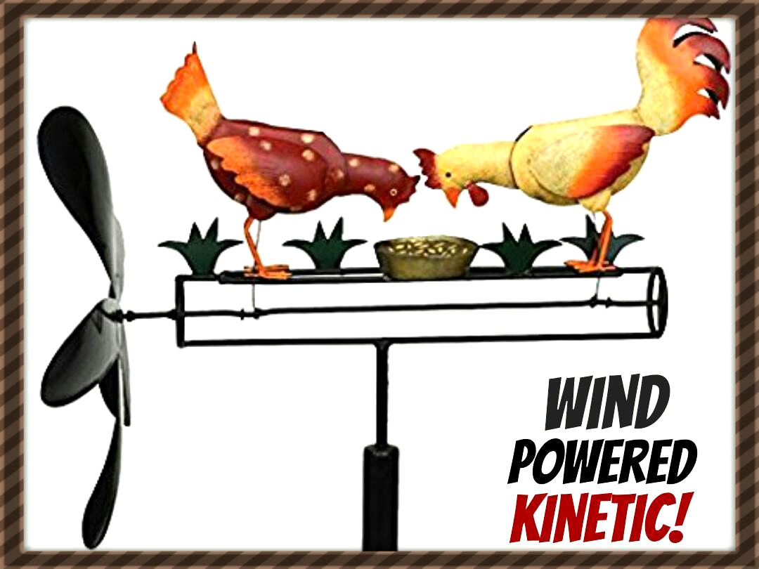 NEW PECKING CHICKEN & ROOSTER WHIRLIGIG WIND POWERED KINETIC YARD DECOR SPINNER gallery