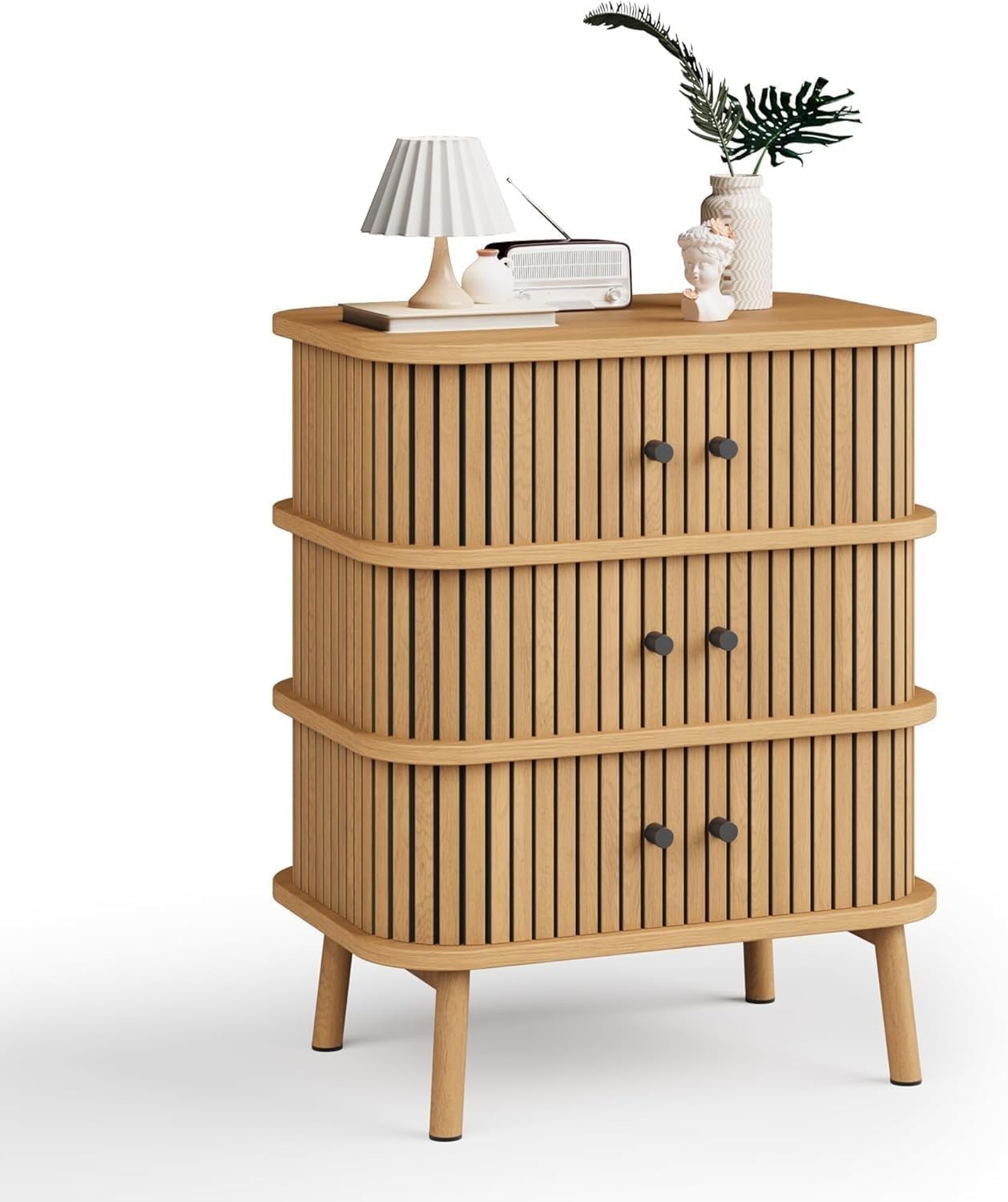 3 Drawer Mid Century Modern Wicker Chest of Drawers for Bedroom Closet Brown gallery