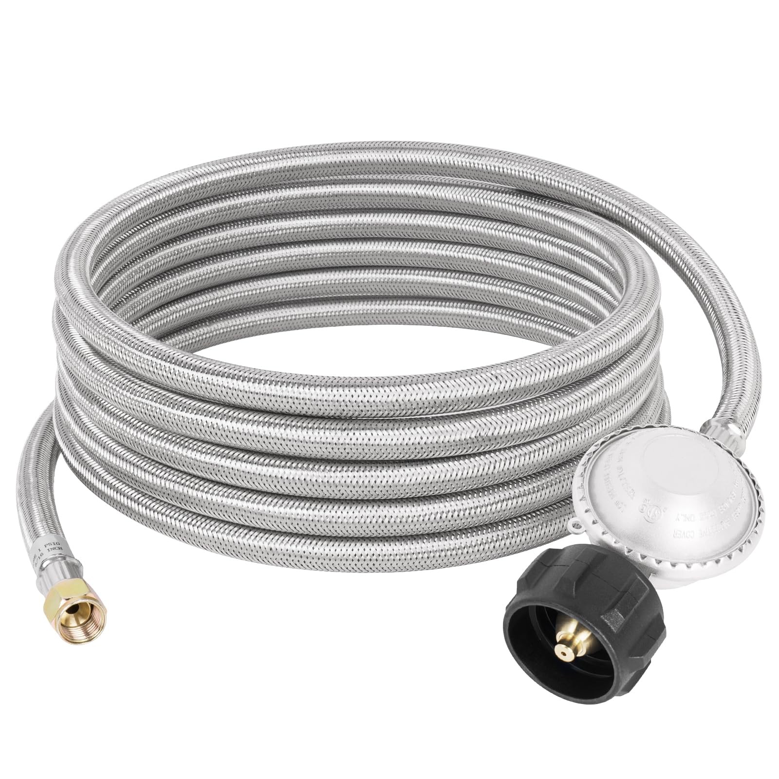 15FT Stainless Braided Propane Hose with Regulator, QCC-1 Adapter x 3/8" Female gallery