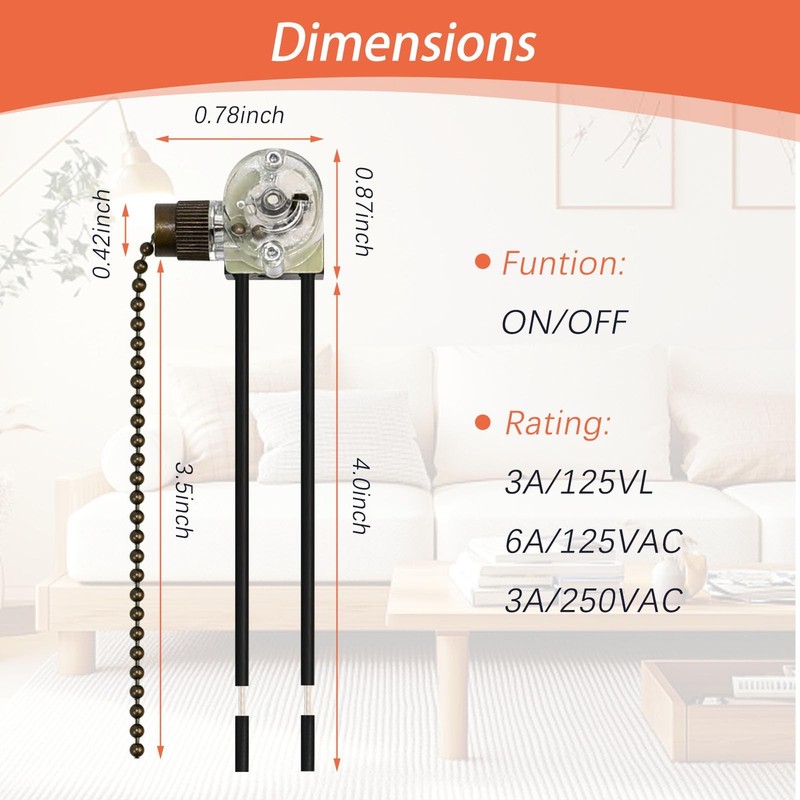 2 Pcs Ceiling Fan Pull Chain Switch On Off Speed ZE-109 Transparent gallery