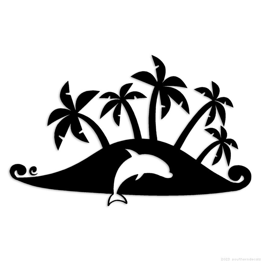 Tropical Island Dolphin - Decal Sticker - Multiple Colors & Sizes - ebn6005 gallery