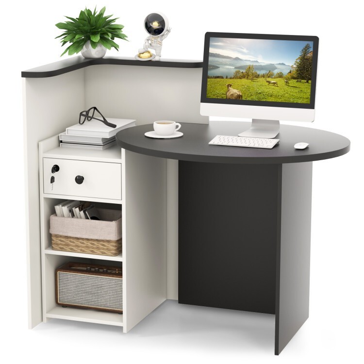 Front Reception Office Desk & Oval Desktop Adjustable Open Shelf Lockable Drawer gallery