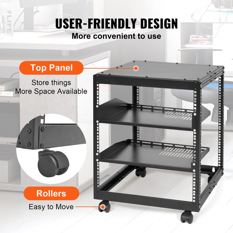 VEVOR 12U Open Frame Server Rack, 23-40 in Adjustable Depth, Free Standing or Wa gallery
