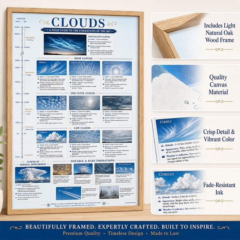 Cloud Identification Framed Poster 24x36 - Weather Reference Chart gallery