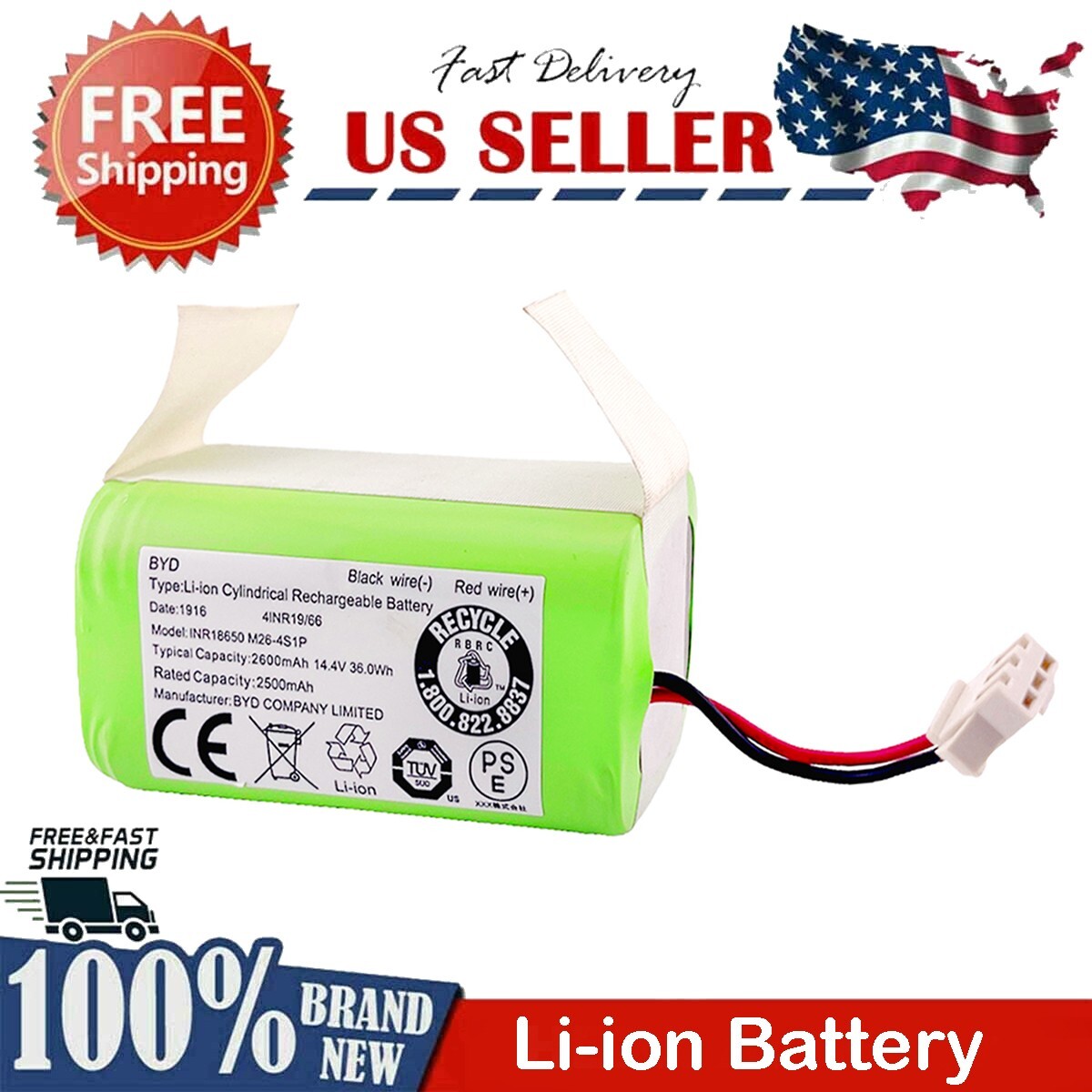 Genuine Li-ion Battery Replacement for Ecovacs Deebot Eufy RoboVac 14.4v 2600mAh gallery