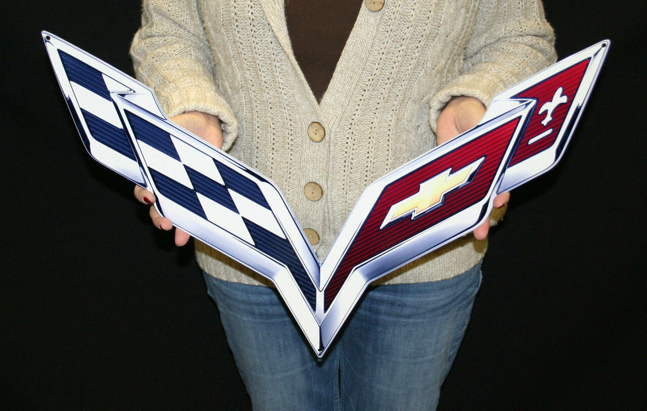 Corvette C7 Stingray Crossed Flags Emblem Steel Sign gallery
