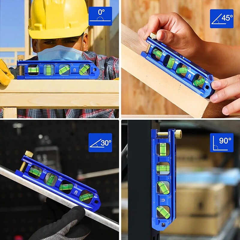 WORKPRO 8” Magnetic Torpedo Level 4 Bubble Vials for 0°/90°/45°/30° Measurements gallery