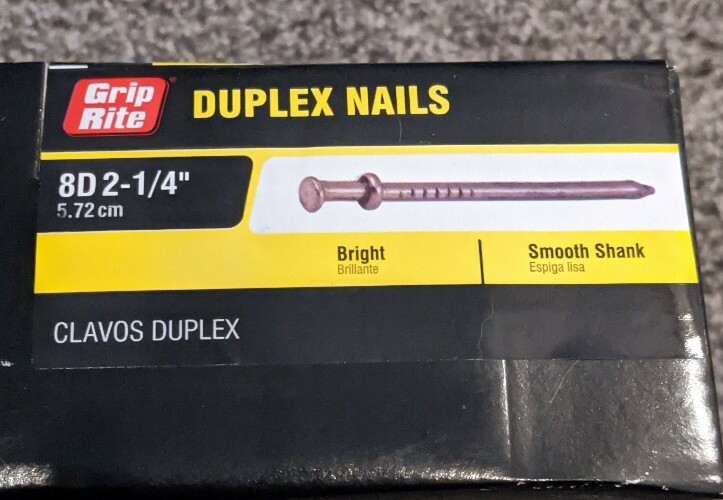 5lbs Grip Rite 8D 2-1/4" Duplex Nails. Smooth Shank. Bright gallery