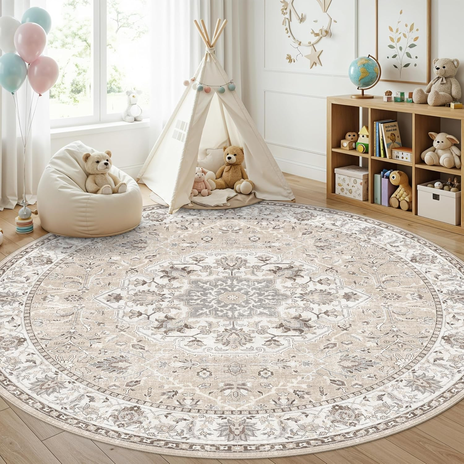 Washable 6Ft Circle round Rug: 6X6 Low-Pile Circular Rug for Living Room Bedroom gallery