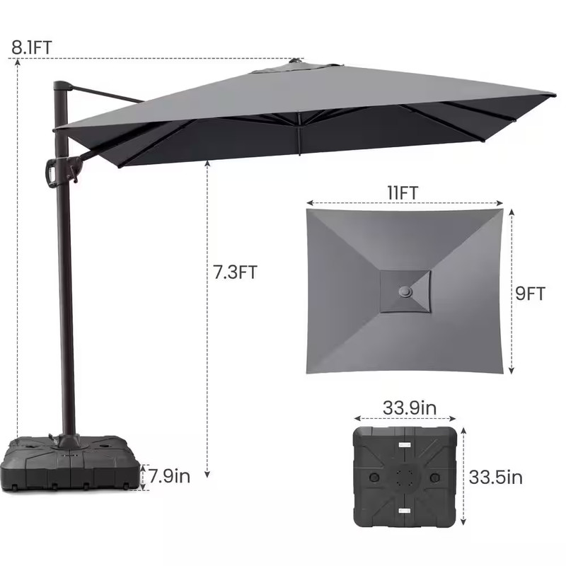 11 Ft. X 9 Ft. Rectangular Patio Cantilever Umbrella with 350 Lb. Wheeled Base T gallery