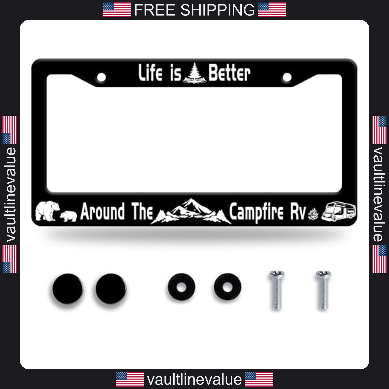 Life is Better Around the Campfire RV License Plate Frame Stainless Steel gallery