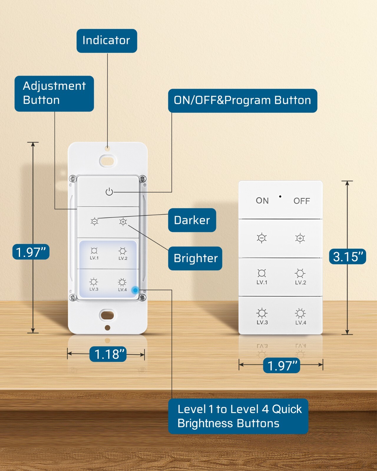 Wireless Dimmer Switch with Remote Control, Electrical Light Switch, Dimmable gallery