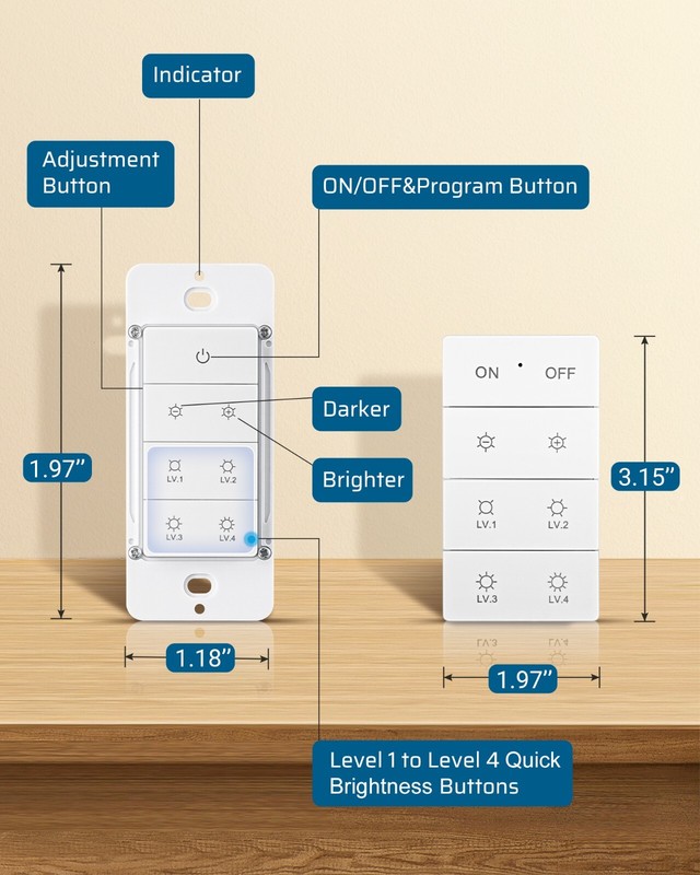 Wireless Dimmer Switch with Remote Control, Electrical Light Switch, Dimmable gallery