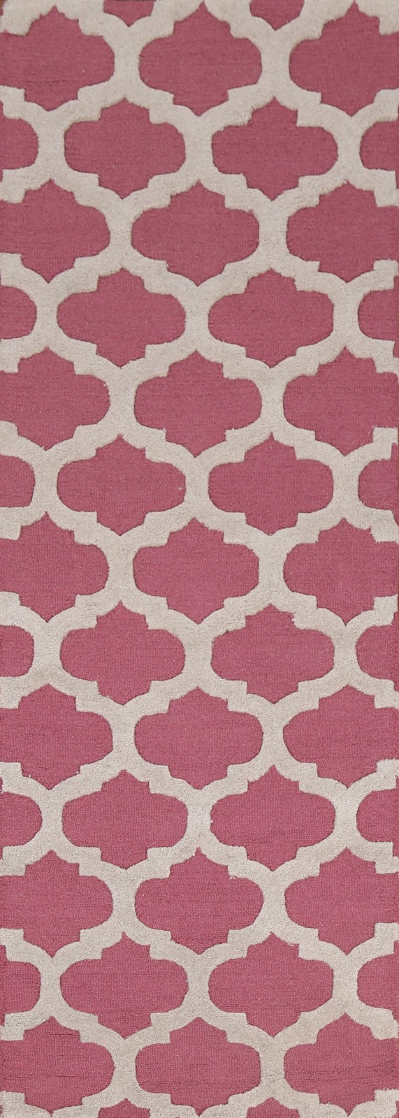 Trellis Oriental 8 ft Runner Rug Pink & Ivory Wool Hand-Tufted Modern Carpet 3x8 gallery