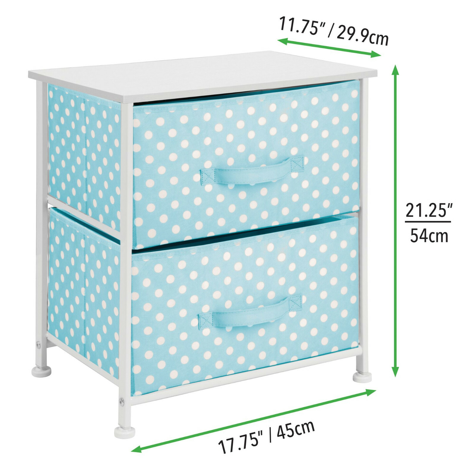 mDesign Kids Vertical Dresser Storage Tower 2 Drawers Polka Dot Turquoise/White gallery