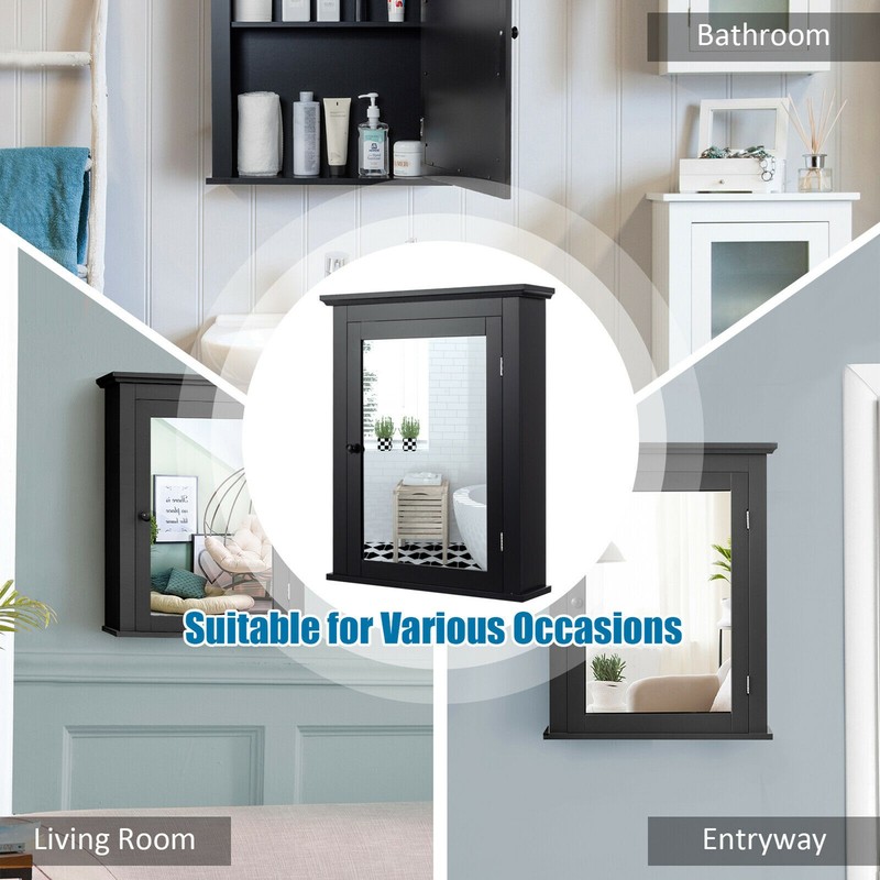 Bathroom Mirror Cabinet Wall Mounted Adjustable Shelf Medicine Black gallery