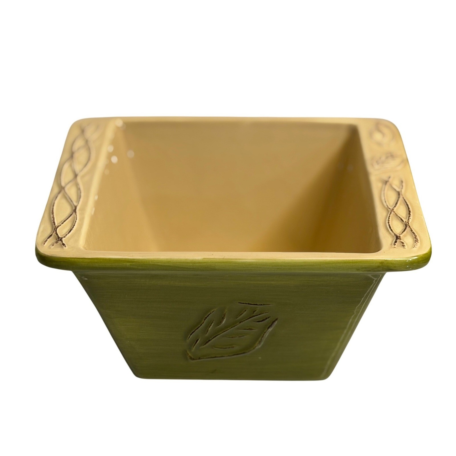 Tastefully Simple Host Collection Serving Bowl Green Leaf Embossed Ceramic gallery