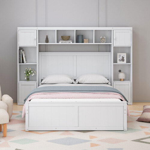 Solid Wood Platform Bed Frames w/ Storage Drawers Bookshelves Bedroom Furniture gallery