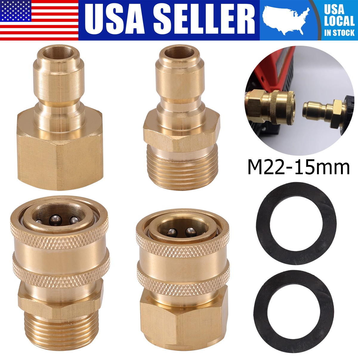 4Pc Pressure Washer Adapter Set Quick Disconnect Kit M22 Swivel to 3/8'' Connect gallery
