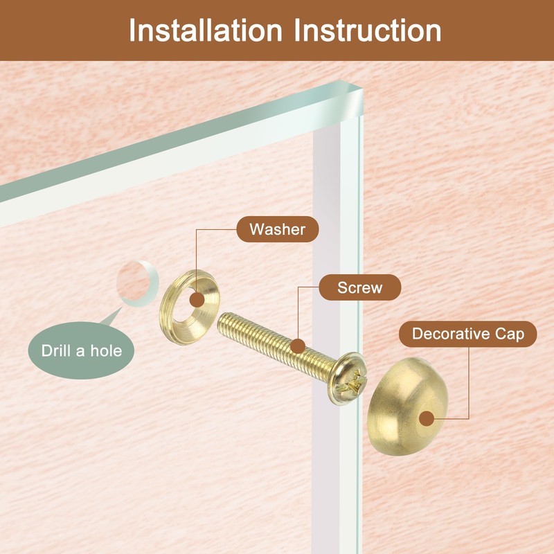 16Sets Brass Decorative Screws with Caps 9mm Mirror Screws Cover Gold gallery