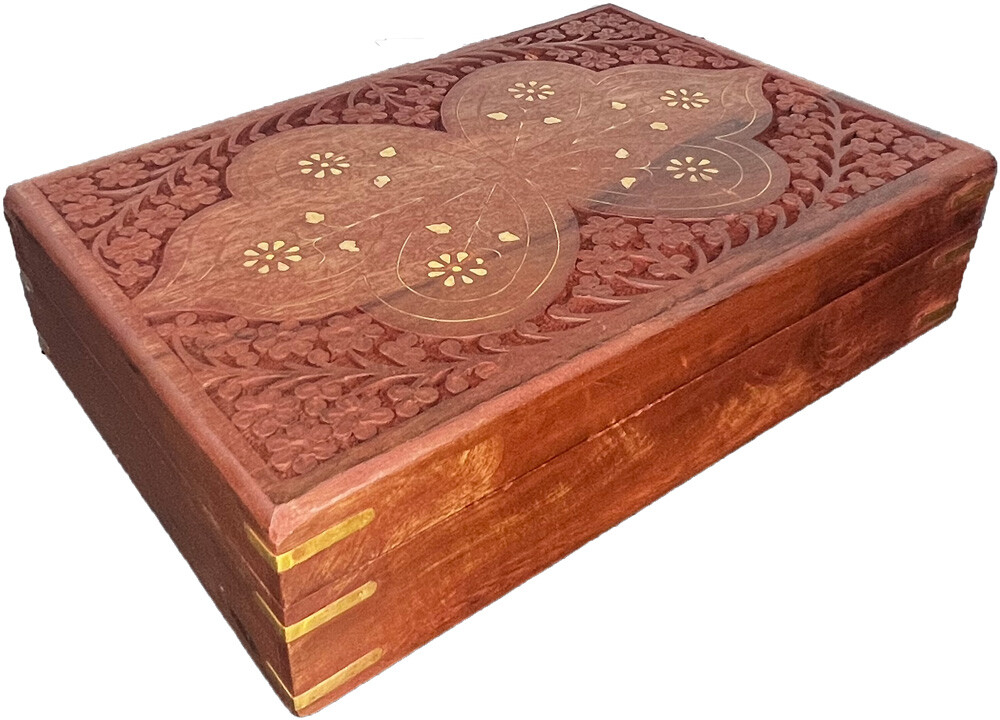 Large Mango Wood Engraved Box with Brass Inlays gallery