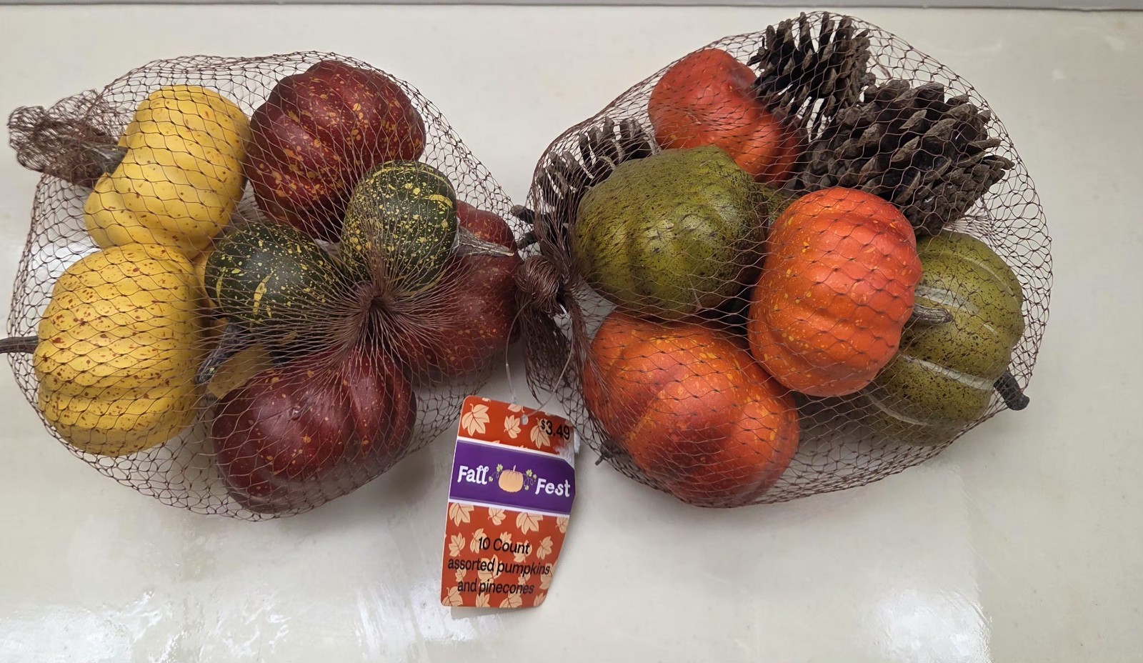 Autumn/Fall Pumpkins Artificial Orange Green Red Yellow, Pinecones Lot 2 NEW gallery