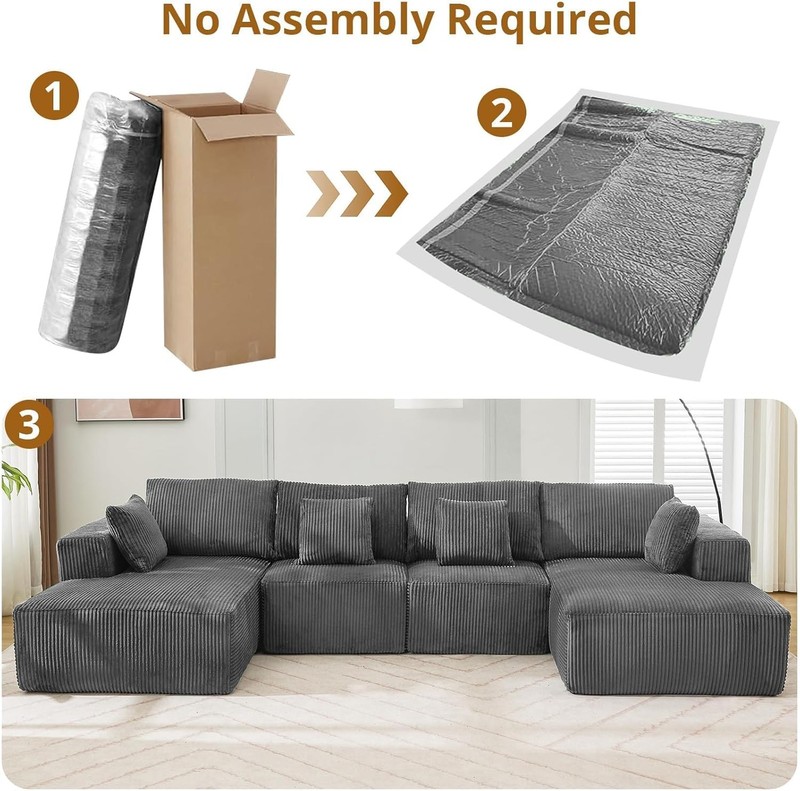 137" Oversized Cloud Sectional Sofa Corduroy U Shape Chaise Living Room Couch gallery