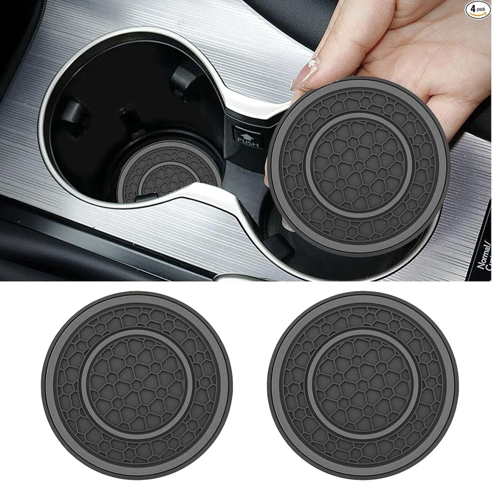 2-Pack Car Cup Holder Coasters, .75 Inch Non-Slip Silicone Insert Color: Gray