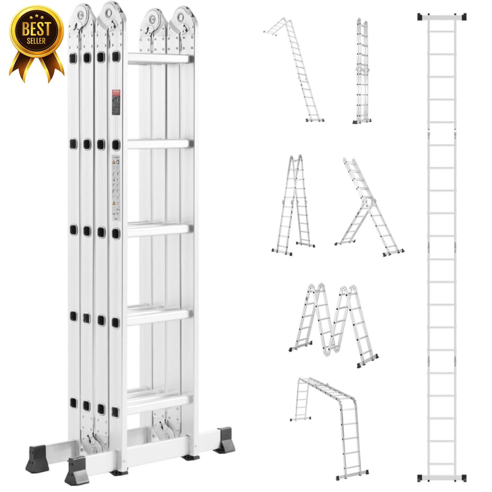 7 in 1 Folding Ladder Extension Step Ladder 19ft Reach 330lb Capacity gallery