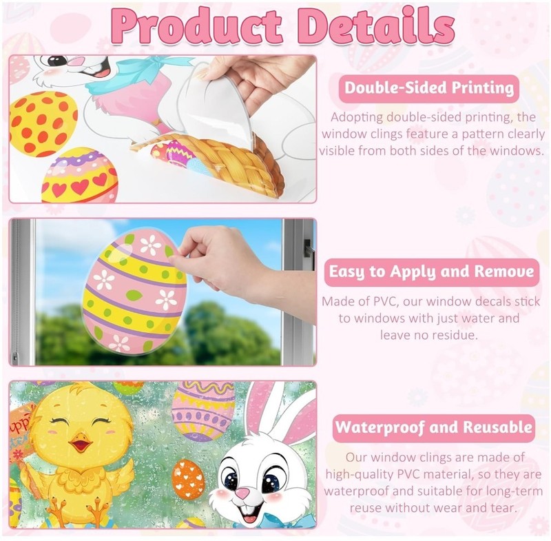 21 PCS Extra Large Easter Decorations, 2 Sheets Easter Window Clings, 15in x35in gallery
