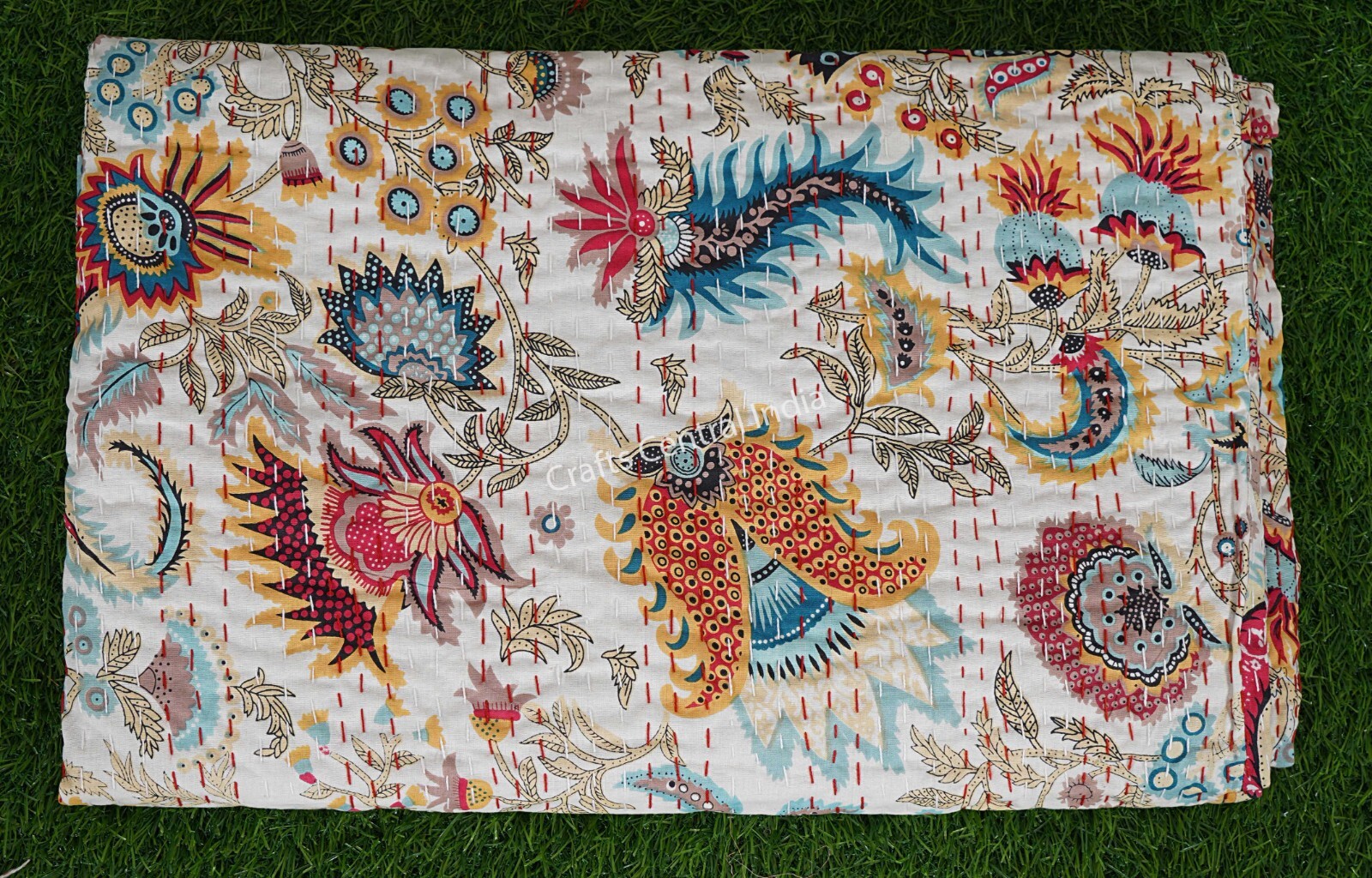 Floral print kantha quilt boho decor cotton bedspread handmade sofa cover quilts gallery