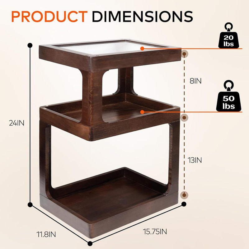 Solid Wood Side Table for Living Room, Narrow 3-Tier End Table with Fluted Acryl gallery