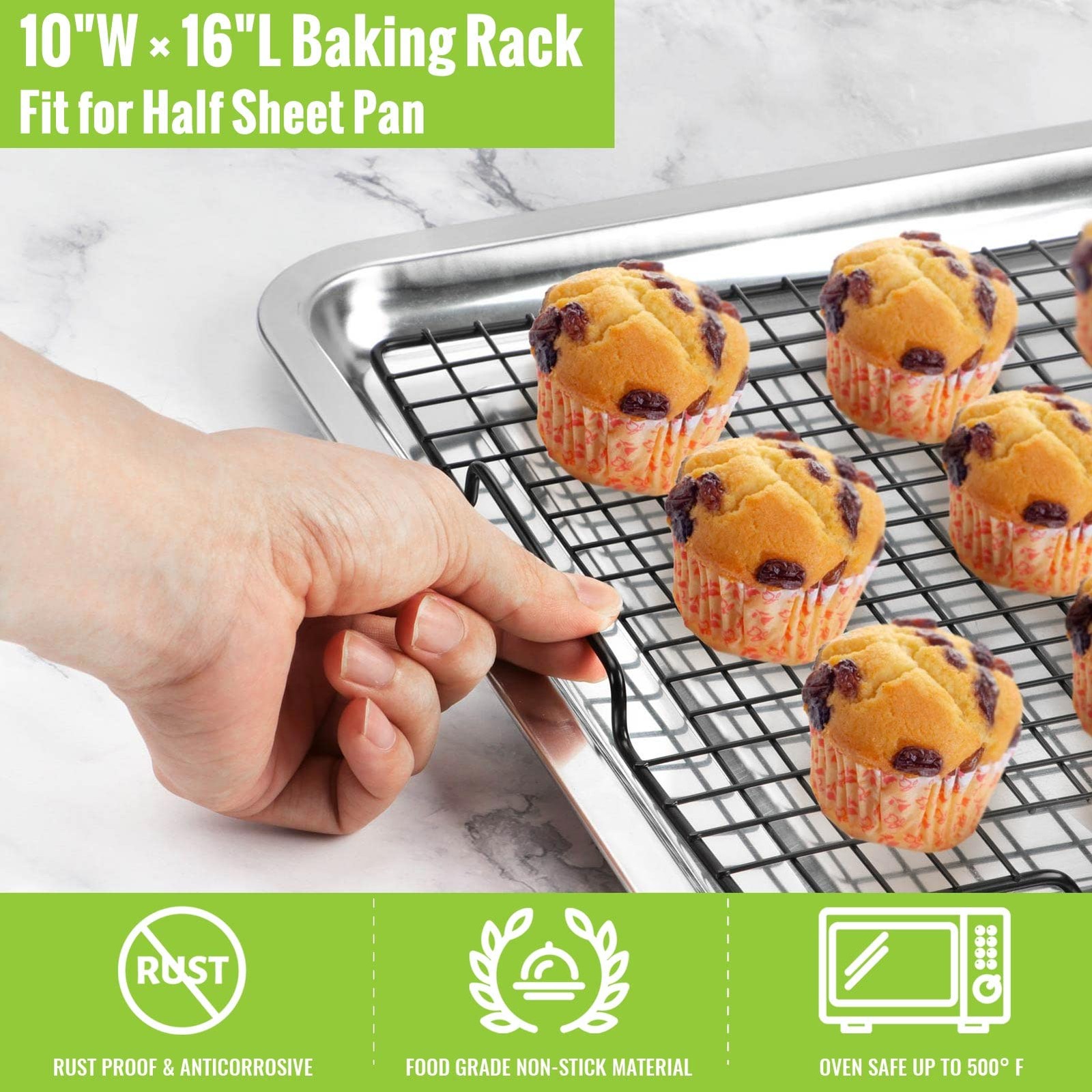 4 Pack Cooling Racks - 16" x 10", Nonstick Wire Baking Rack with Handle fits ... gallery