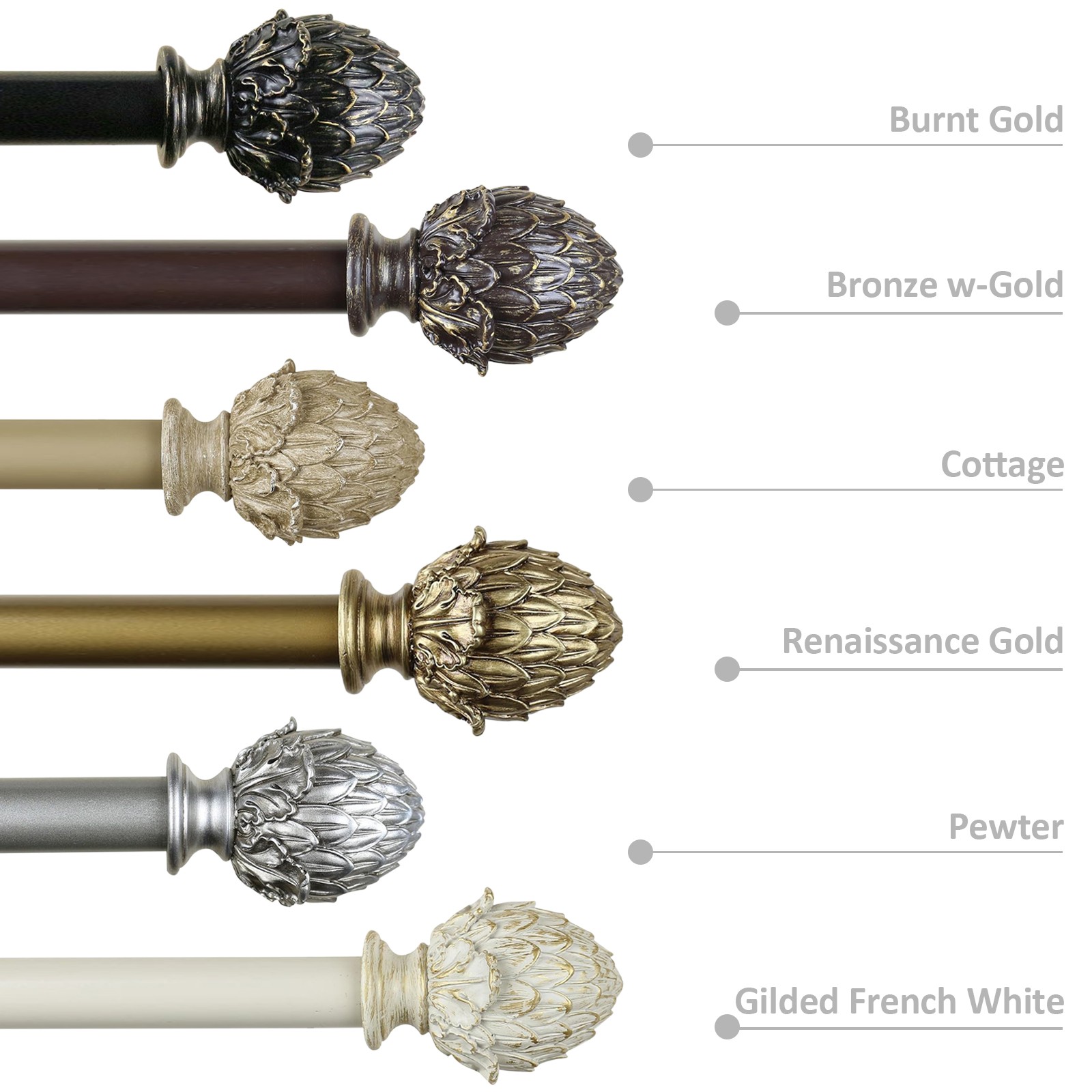 1"Domanda Adjustable Single Drapery Curtain Rod With Artichoke Finials, 28"-120" gallery
