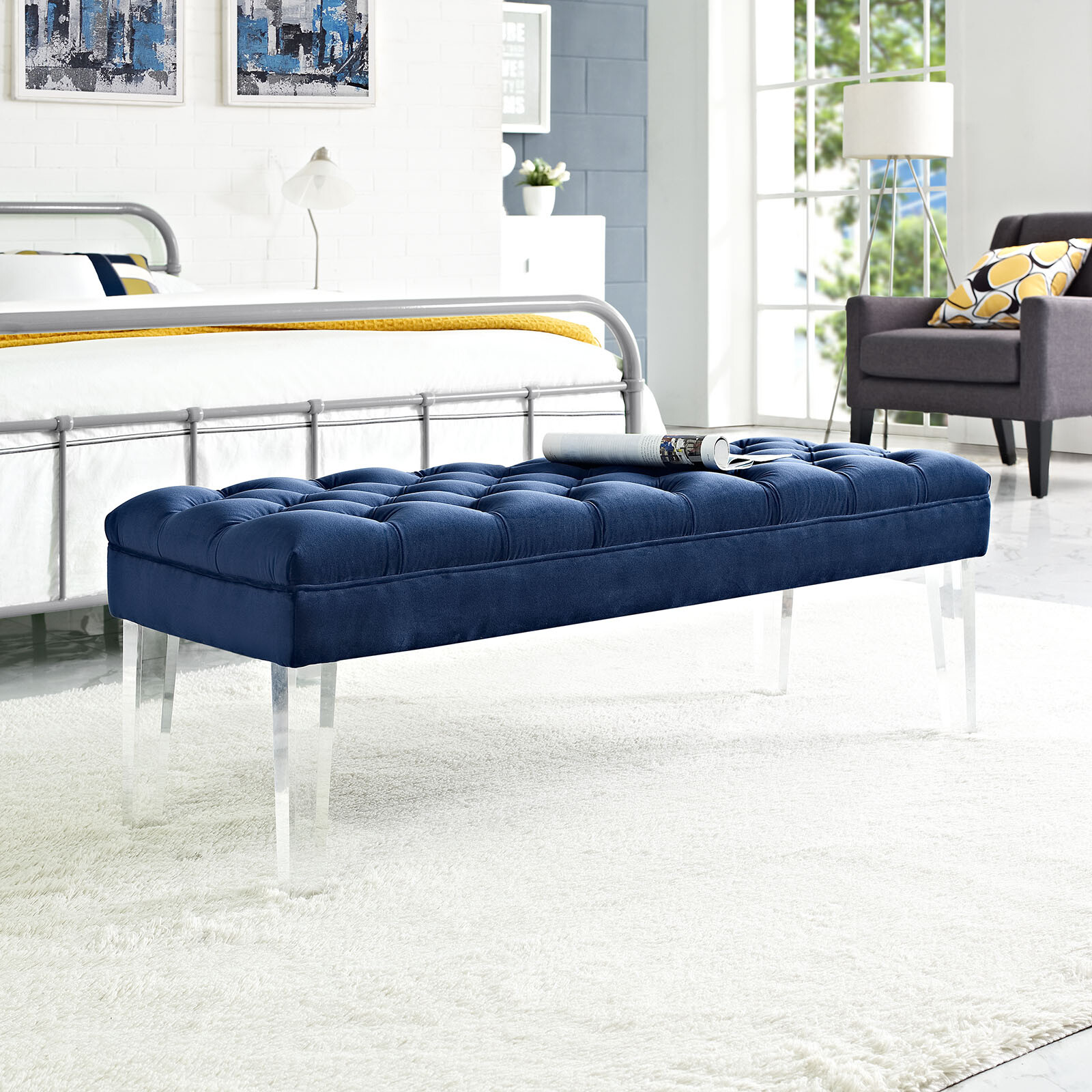 Modway Valet Performance Velvet Bench in Navy gallery