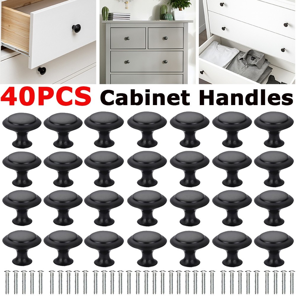 40 Pack Cabinet Knobs Matte Black Stainless Steel Kitchen Bathroom Cabinet Pulls