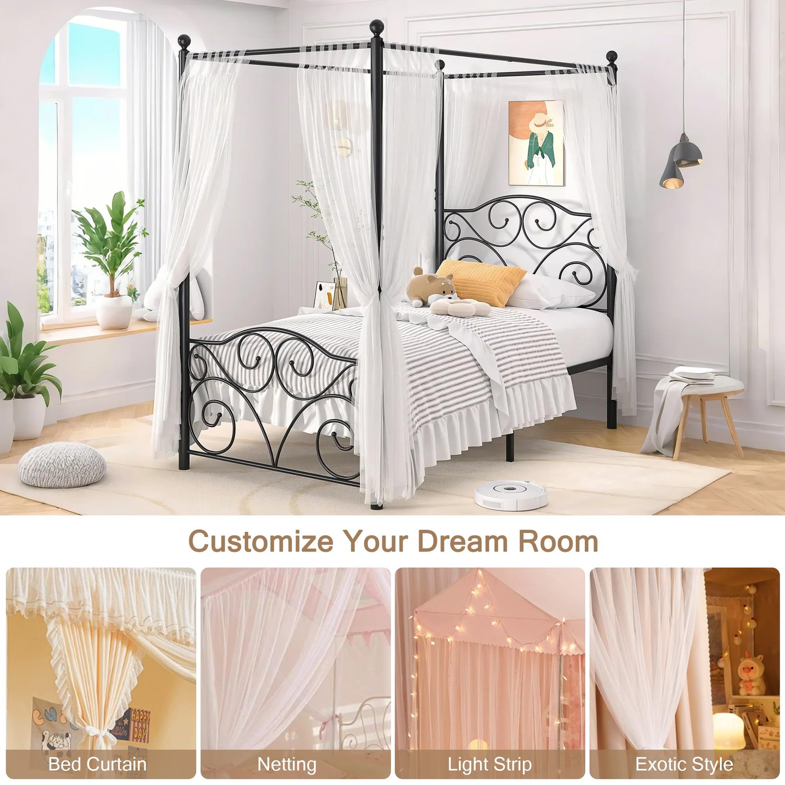 Metal Canopy Bed Frame Twin Size 4 Posters Platform Black Heavy Duty VECELO gallery