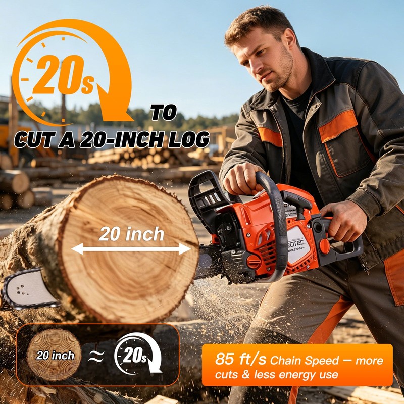 62cc Gas Powered Chainsaw with 22'' Guide Bar Saw Chain 2-Stroke Engine Cut Wood gallery