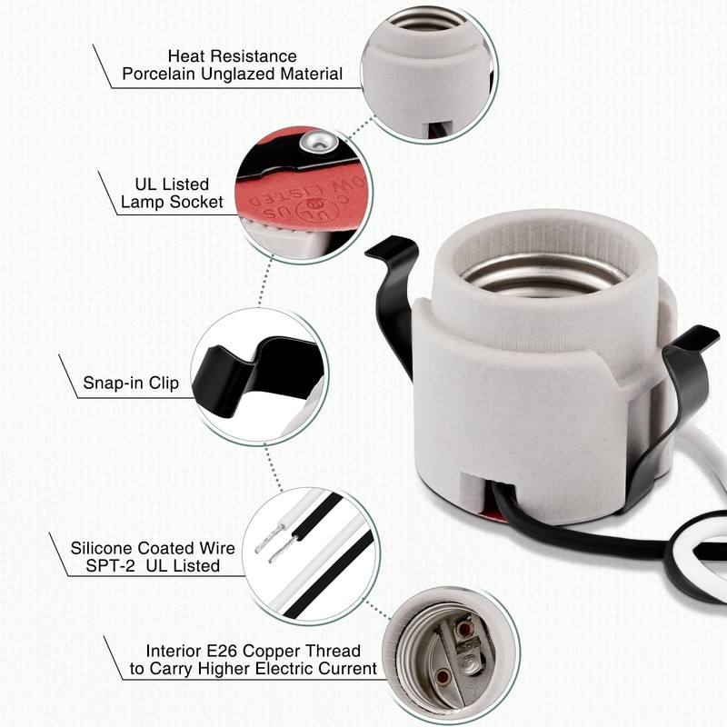 Light Socket with Shade Ring, UL Listed Medium Screw Lamp Socket, Porcelain P... gallery