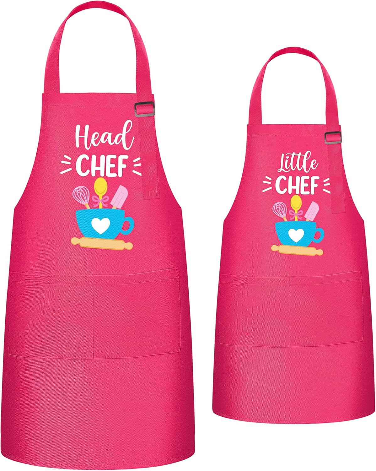 2Pcs Adults Kids Matching Apron Set Mommy and Me Adjustable Kitchen Apron with 2 gallery
