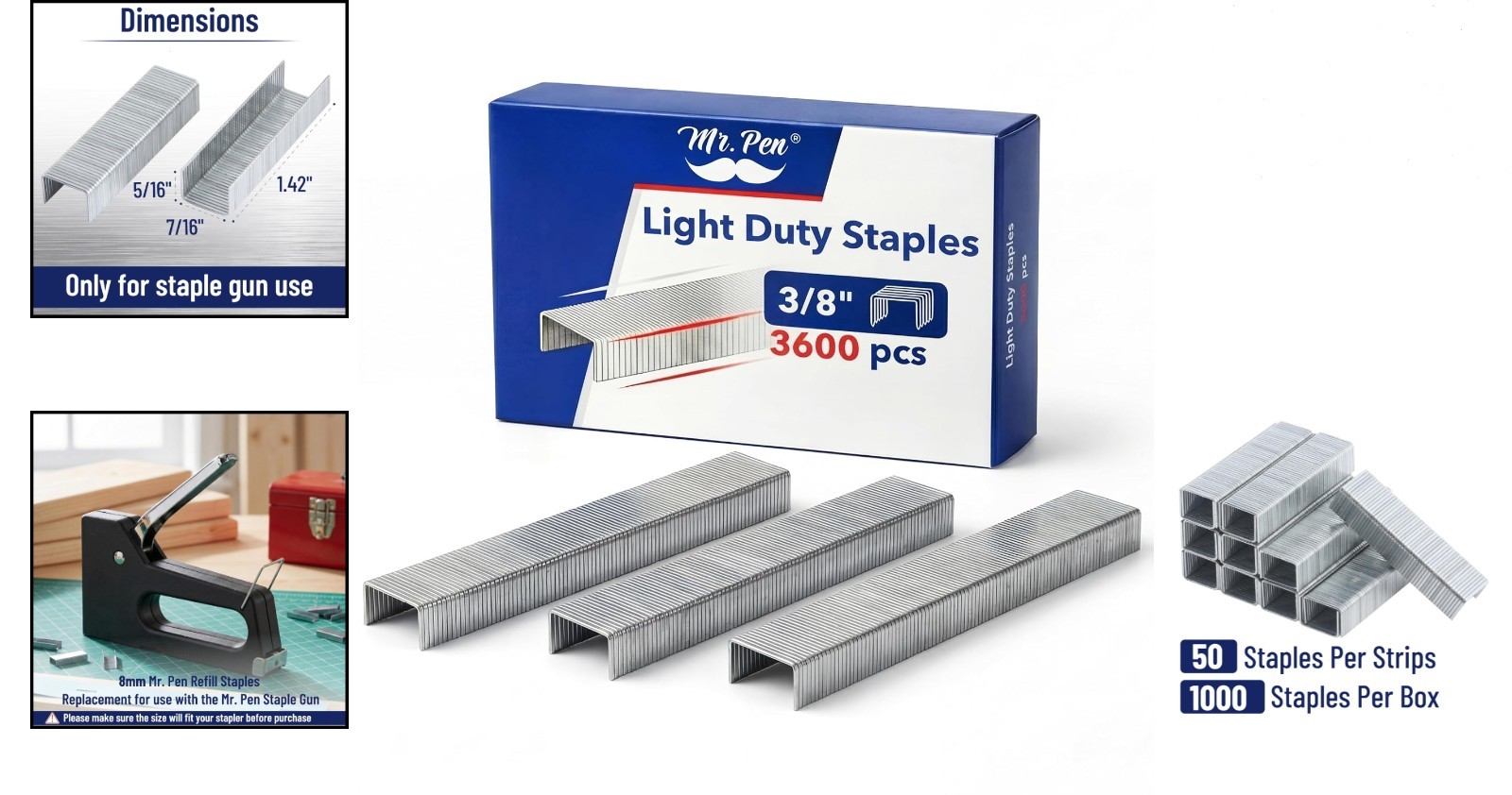 1000 Light Duty Staples, 5/16 Inch Fine Wire for Staple Gun - Home & Office Use gallery
